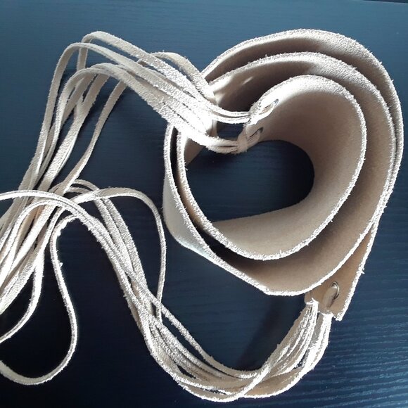 Soft Suede Wide Boho Hip Tie Belt With Fringes - Picture 4 of 8